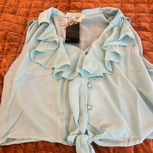 Light Blue Ruffled Women's Top